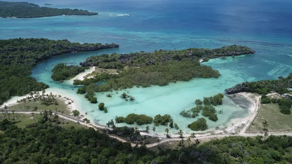 Aerial view of small islands and lagoons around Rote Island